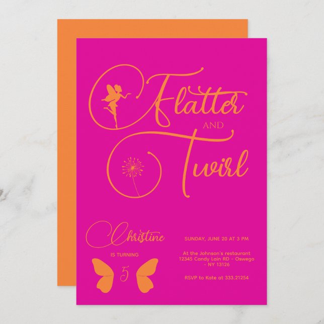 Invitación Chica de hadas Cumpleaños Minimalista Simple Moder (Anverso / Reverso)