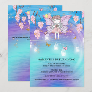 Invitación Chica de hadas magia luces de cumpleaños mariposa