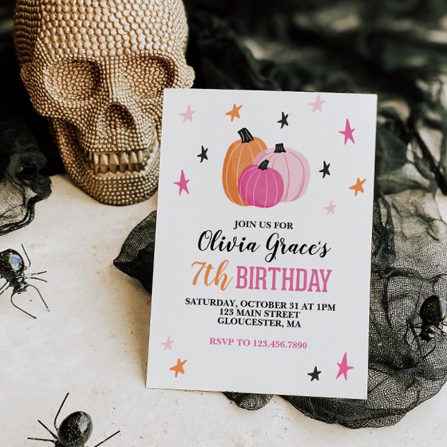 Invitación Chica de Halloween Cumpleaños Estrellas de calabaz (Subido por el creador)