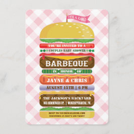 Invitación Chica de Hamburguesa Apilada Baby Shower Barbacoa