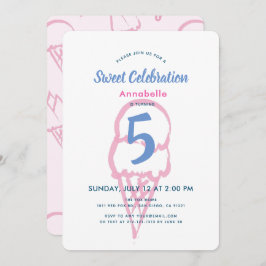Invitación Chica de helado rosa pintado a mano