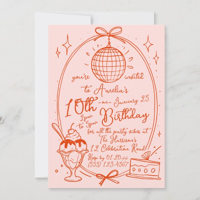 Invitación Chica de Helado Sundae de Rosa Cumpleaños Invitaci (Anverso)