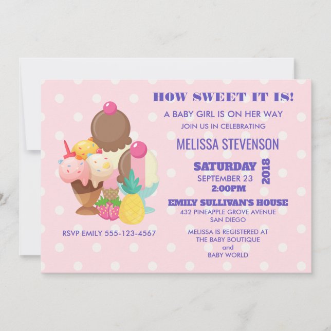 Invitación Chica de helado y lunares Baby Shower (Anverso)
