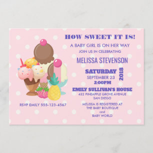 Invitación Chica de helado y lunares Baby Shower