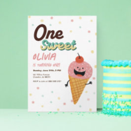 Invitación Chica de Hielo Cream Scoop Primer Fiesta de Cumple