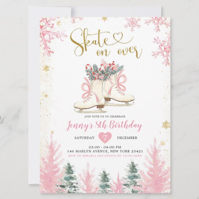 Invitación Chica de hielo y rosa de invierno Cumpleaños (Anverso)