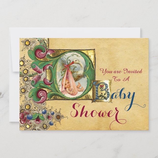 INVITACIÓN CHICA DE HISTORIAS BABY SHOWER FLORAL PARCHMENT MO (Anverso)