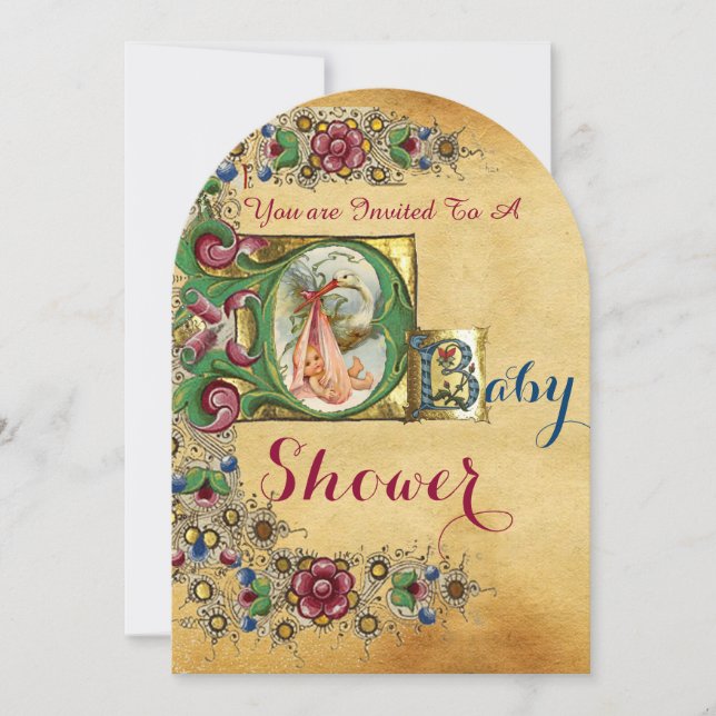 INVITACIÓN CHICA DE HISTORIAS BABY SHOWER FLORAL PARCHMENT MO (Anverso)