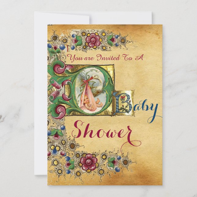 INVITACIÓN CHICA DE HISTORIAS BABY SHOWER FLORAL PARCHMENT MO (Anverso)
