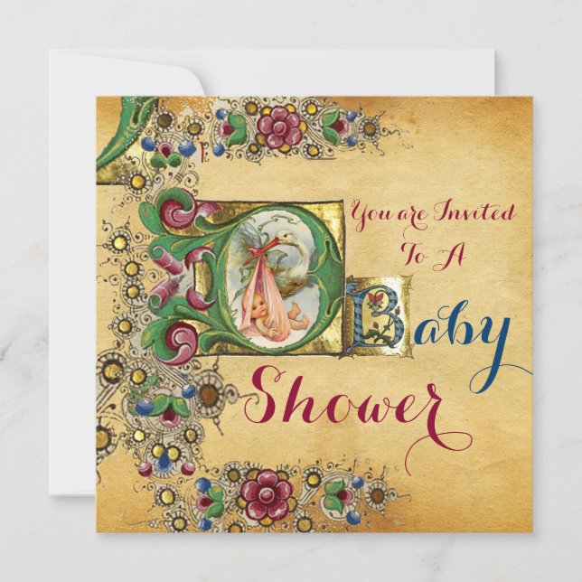 INVITACIÓN CHICA DE HISTORIAS BABY SHOWER FLORAL PARCHMENT MO (Anverso)