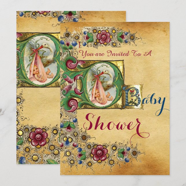 INVITACIÓN CHICA DE HISTORIAS BABY SHOWER FLORAL PARCHMENT MO (Anverso / Reverso)