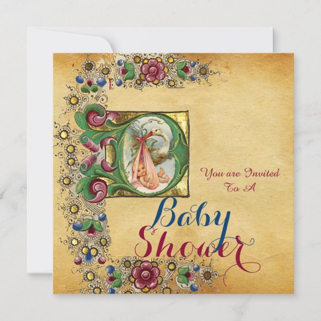 INVITACIÓN CHICA DE HISTORIAS BABY SHOWER FLORAL PARCHMENT MO (Anverso)