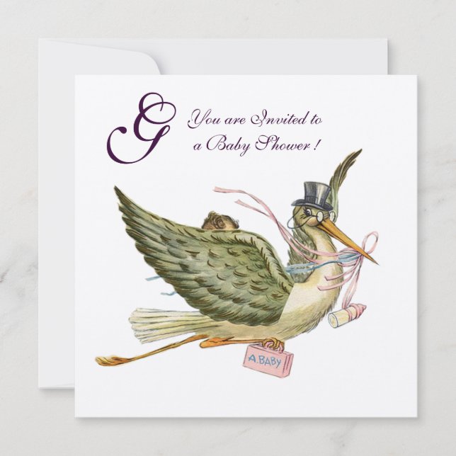 Invitación CHICA DE HISTORIAS BABY SHOWER MONOGRAM Blanco ros (Anverso)