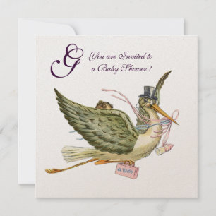 Invitación CHICA DE HISTORIAS BABY SHOWER MONOGRAM Blanco ros