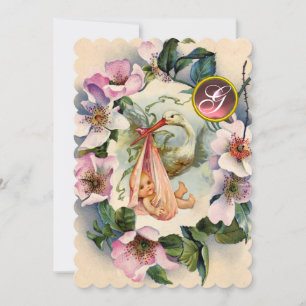 INVITACIÓN CHICA DE HISTORIAS BABY SHOWER, MONOGRAMA DE ROSAS