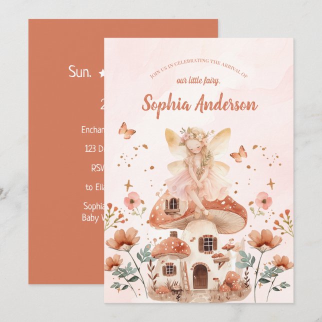 Invitación Chica de hongos forestales encantados Baby Shower (Anverso / Reverso)