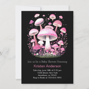 Invitación Chica de hongos rosados encantados de aventuras Ba