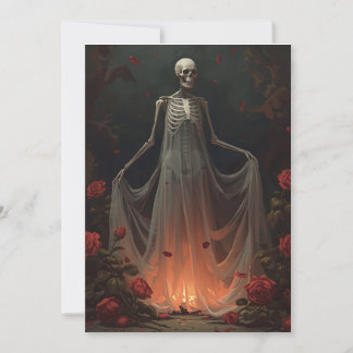 Invitación Chica de huesos vestida de novia en un bosque