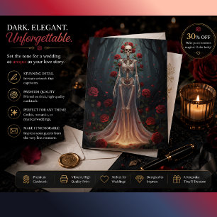 Invitación Chica de huesos vestida de novia en un bosque