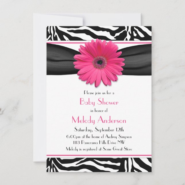Invitación Chica de impresión de cebra rosa Gerber Daisy Zebr (Anverso)