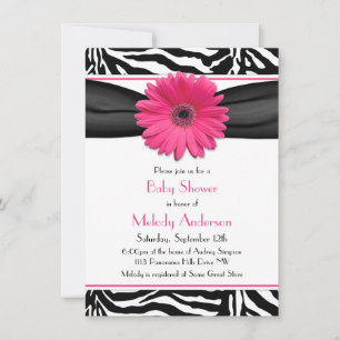 Invitación Chica de impresión de cebra rosa Gerber Daisy Zebr