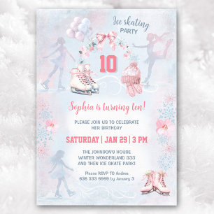 Invitación Chica de invierno azul rosado Fiesta de patinaje s