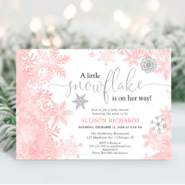 Invitación Chica de invierno con copos de nieve rosa y platea