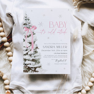 Invitación Chica de invierno con lazo rosa Baby Shower