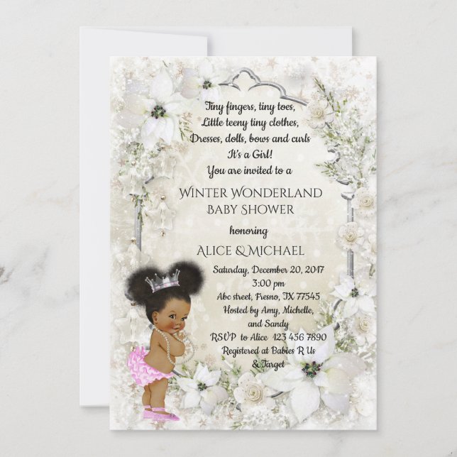 Invitación Chica de invierno de Baby Shower, etnica, Winter W (Anverso)