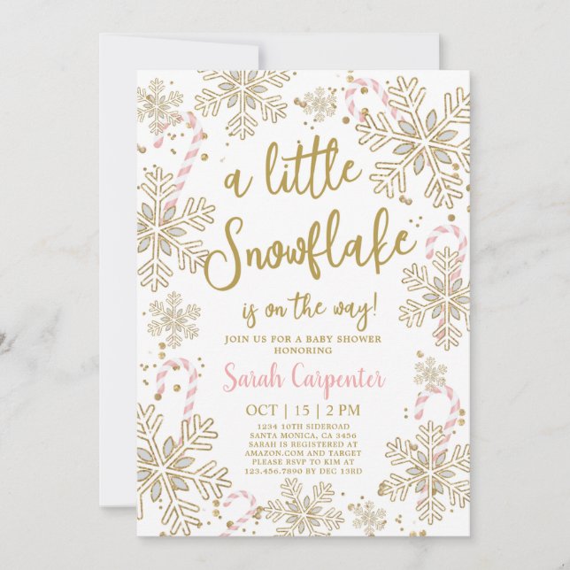 Invitación chica de invierno de Baby Shower un poco de copo d (Anverso)