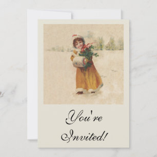Invitación Chica de invierno de Navidades antiguos niño