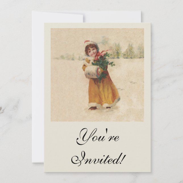 Invitación Chica de invierno de Navidades antiguos niño (Anverso)