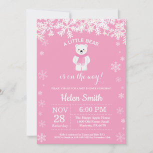 Invitación Chica de invierno de oso polar Baby Shower Copo de