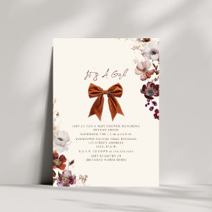 Invitación Chica de invierno Floral Bow Fall Baby Shower