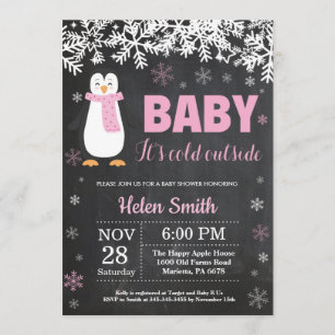 Invitación Chica de invierno pingüino Baby Shower Chalkboard