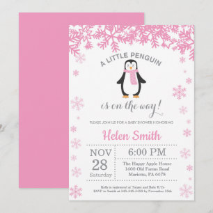 Invitación Chica de invierno pingüino Baby Shower Snowflake
