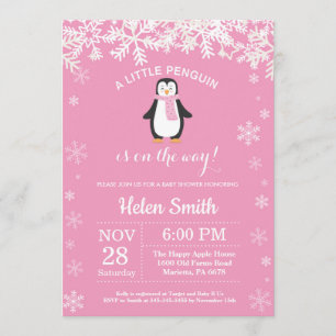 Invitación Chica de invierno pingüino Baby Shower Snowflake