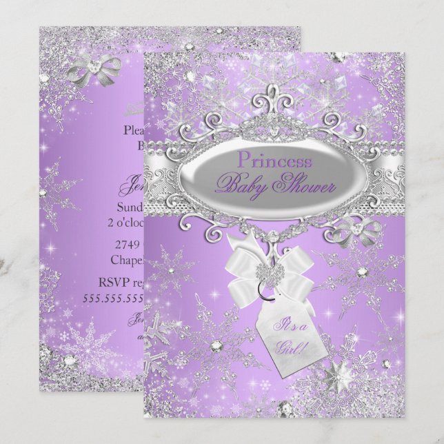 Invitación Chica de invierno Purple Princess Baby Shower (Anverso / Reverso)