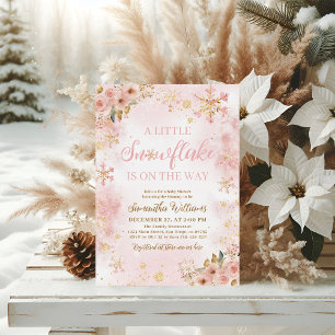 Invitación Chica de invierno rosado pequeño copo de nieve en