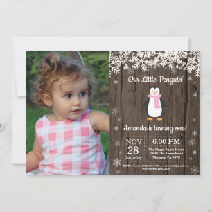 Invitación Chica de invierno ruso pingüino foto de cumpleaños