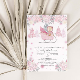 Invitación Chica de invierno Woodland Bear Floral Baby Shower