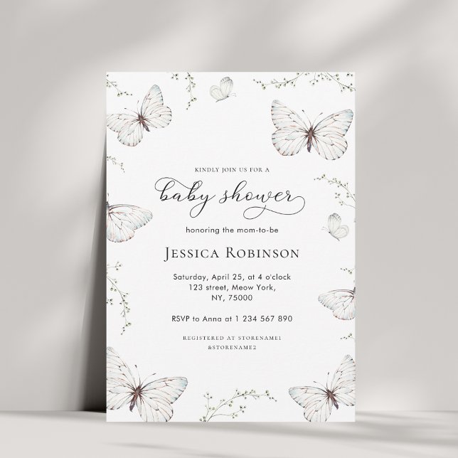 Invitación Chica de Jardín de Mariposa Blanca Delicada Baby S (Subido por el creador)