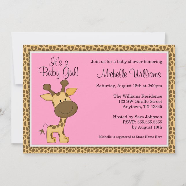 Invitación Chica de jirafa rosa suave Baby Shower (Anverso)