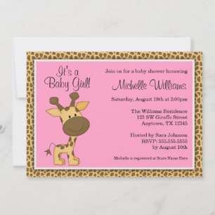 Invitación Chica de jirafa rosa suave Baby Shower