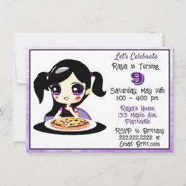Invitación Chica de juegos de Anime Fiesta de la pizza de cum