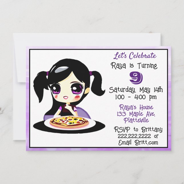 Invitación Chica de juegos de Anime Fiesta de la pizza de cum (Anverso)