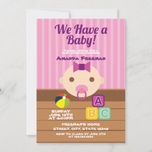 Invitación Chica de juguetes rosados y morados Baby Shower