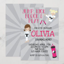 Invitación Chica de Karate Cumpleaños de Artes Marciales Rosa