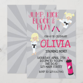 Invitación Chica de Karate Cumpleaños de Artes Marciales Rosa
