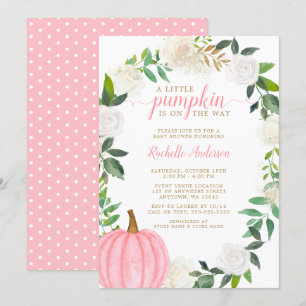 Invitación Chica de la caída de calabaza rosa floral verde Ba